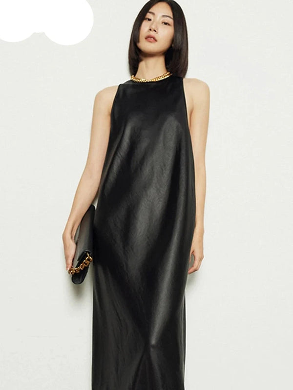 Long Faux Leather Tank Dress