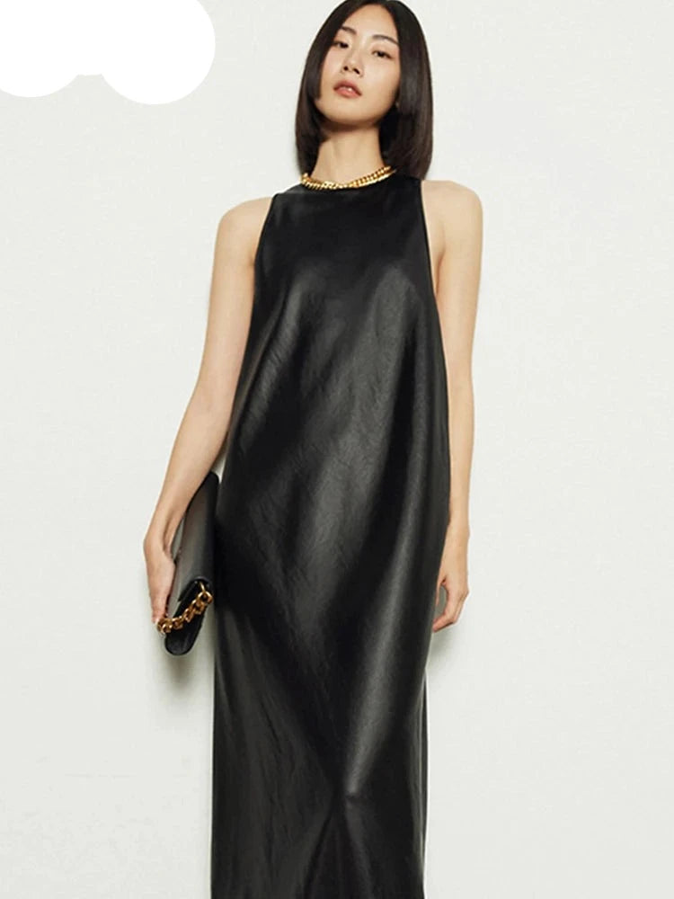Long Faux Leather Tank Dress