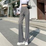 Casual Plaid Ruffles Edge Flare Pants