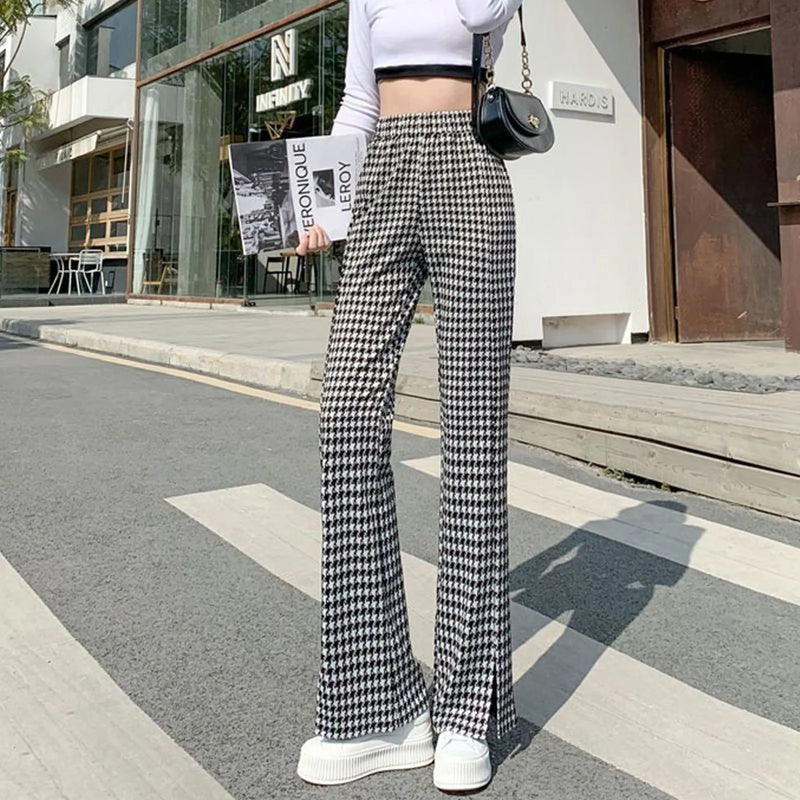 Casual Plaid Ruffles Edge Flare Pants