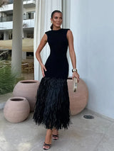 Knitted Tassels Hem Women Long Dress